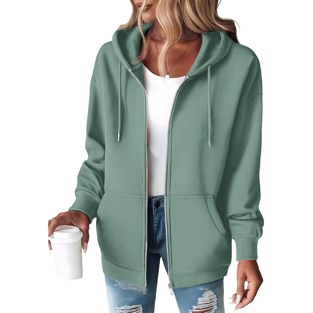 image:imageZEAGOO Hoodies Women Zip Up Hoodie Oversized Sweatshirt Fleece Jackets Spring Fall Winter Coats 2026 FashionGreen