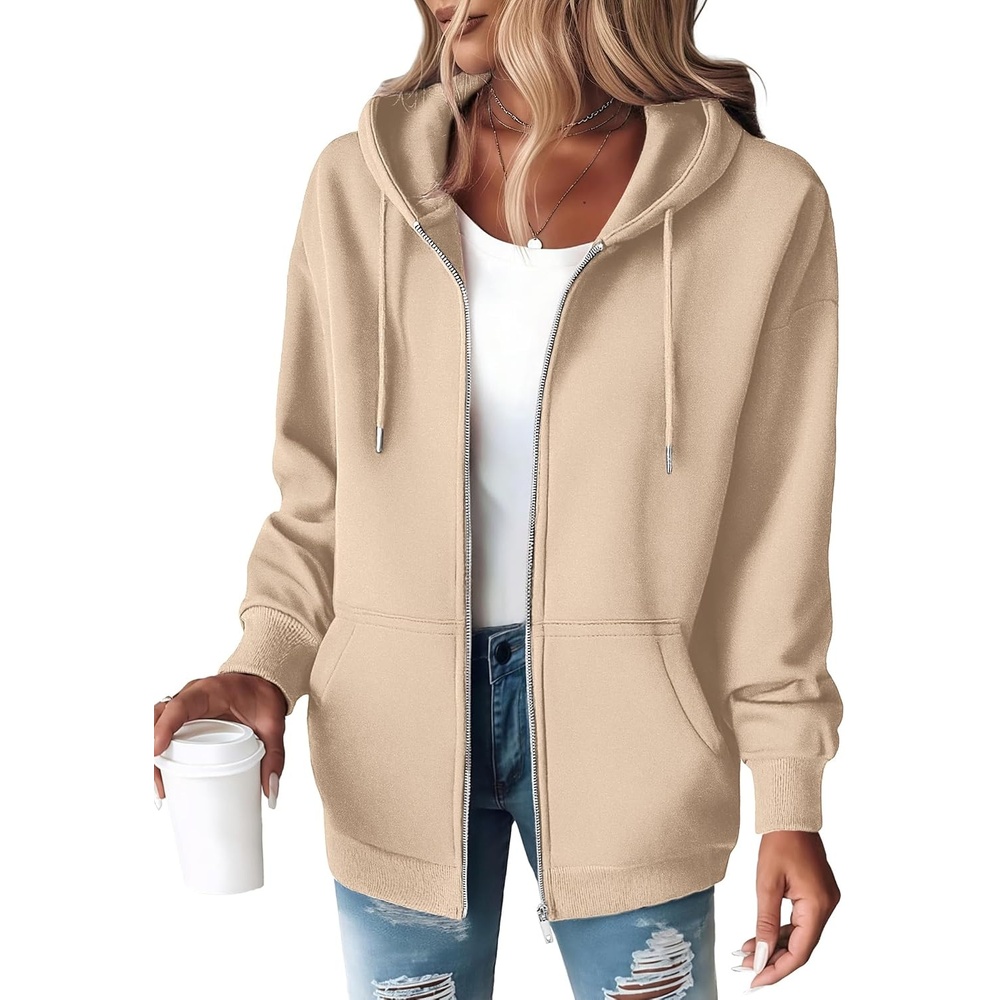 image:imageZEAGOO Hoodies Women Zip Up Hoodie Oversized Sweatshirt Fleece Jackets Spring Fall Winter Coats 2026 FashionKhaki