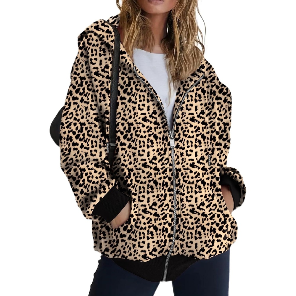 image:imageZEAGOO Hoodies Women Zip Up Hoodie Oversized Sweatshirt Fleece Jackets Spring Fall Winter Coats 2026 FashionLeopard Print