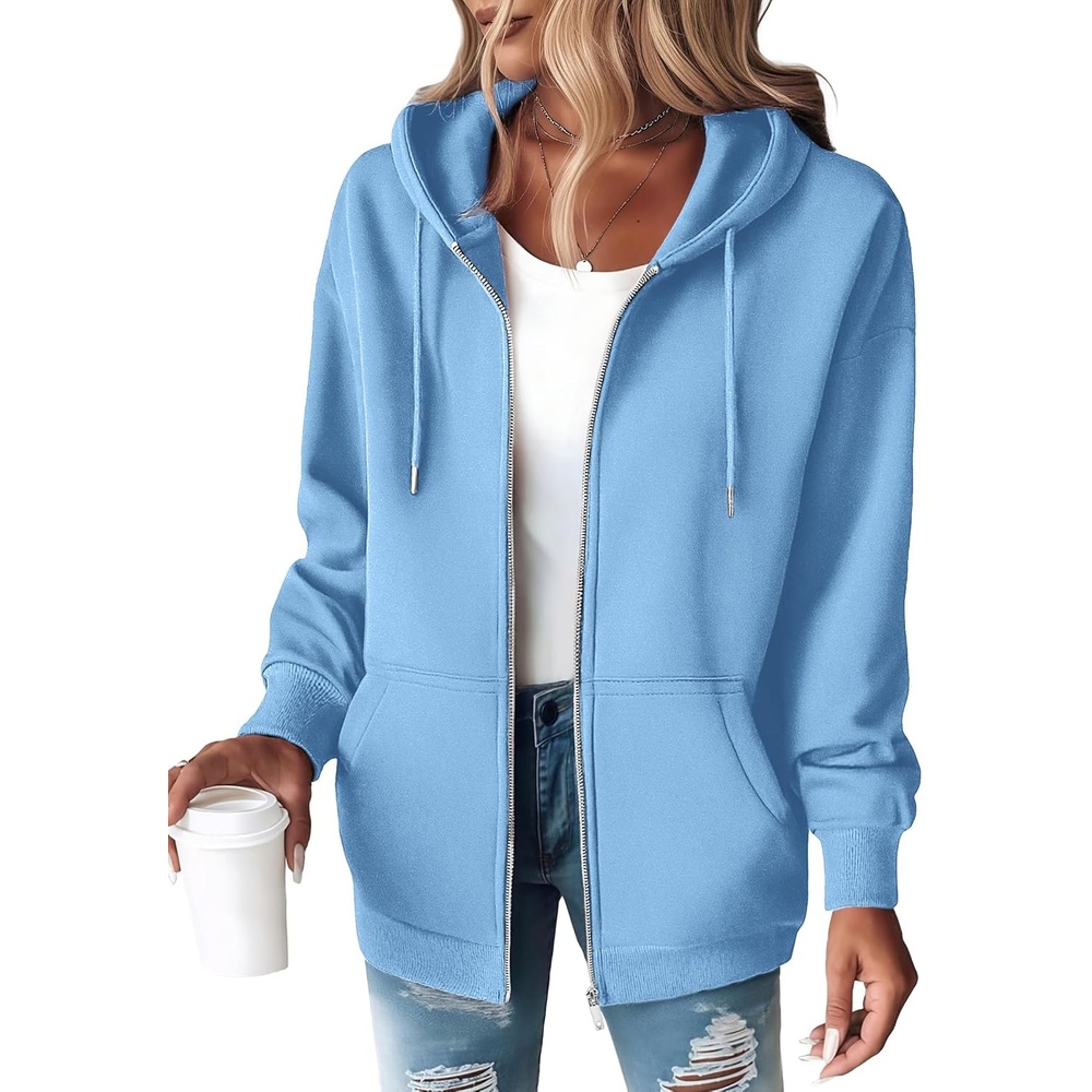 image:imageZEAGOO Hoodies Women Zip Up Hoodie Oversized Sweatshirt Fleece Jackets Spring Fall Winter Coats 2026 FashionLight Blue