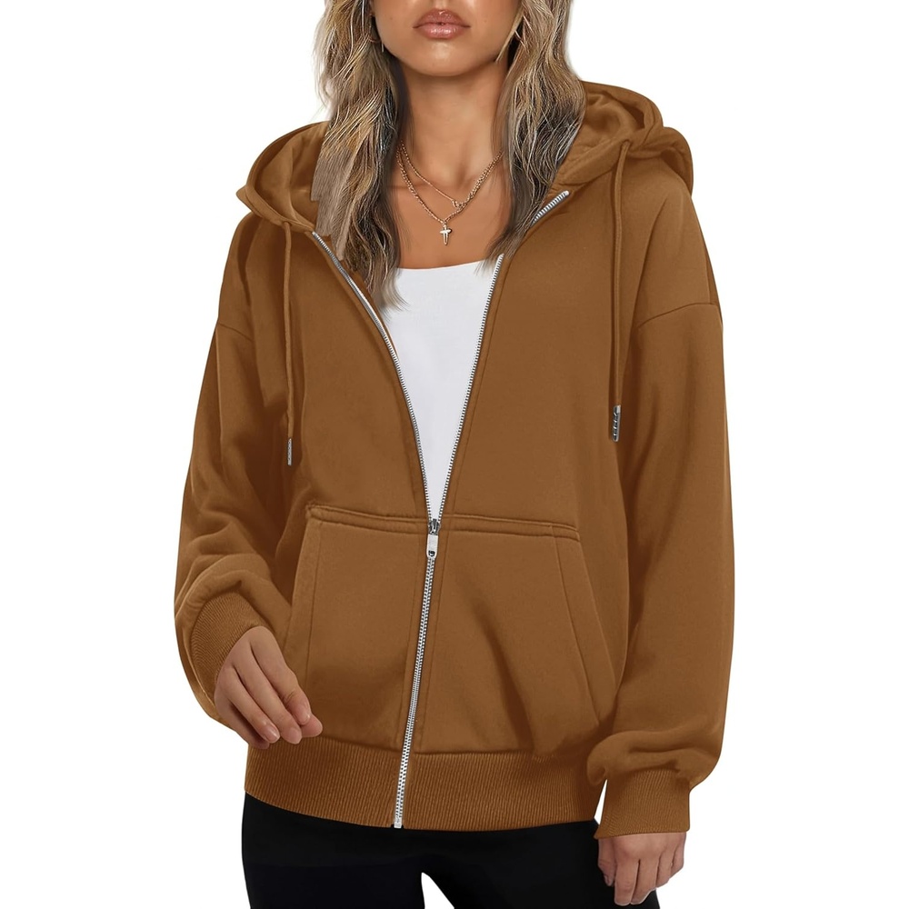 image:imageZEAGOO Hoodies Women Zip Up Hoodie Oversized Sweatshirt Fleece Jackets Spring Fall Winter Coats 2026 FashionLight Brown Color