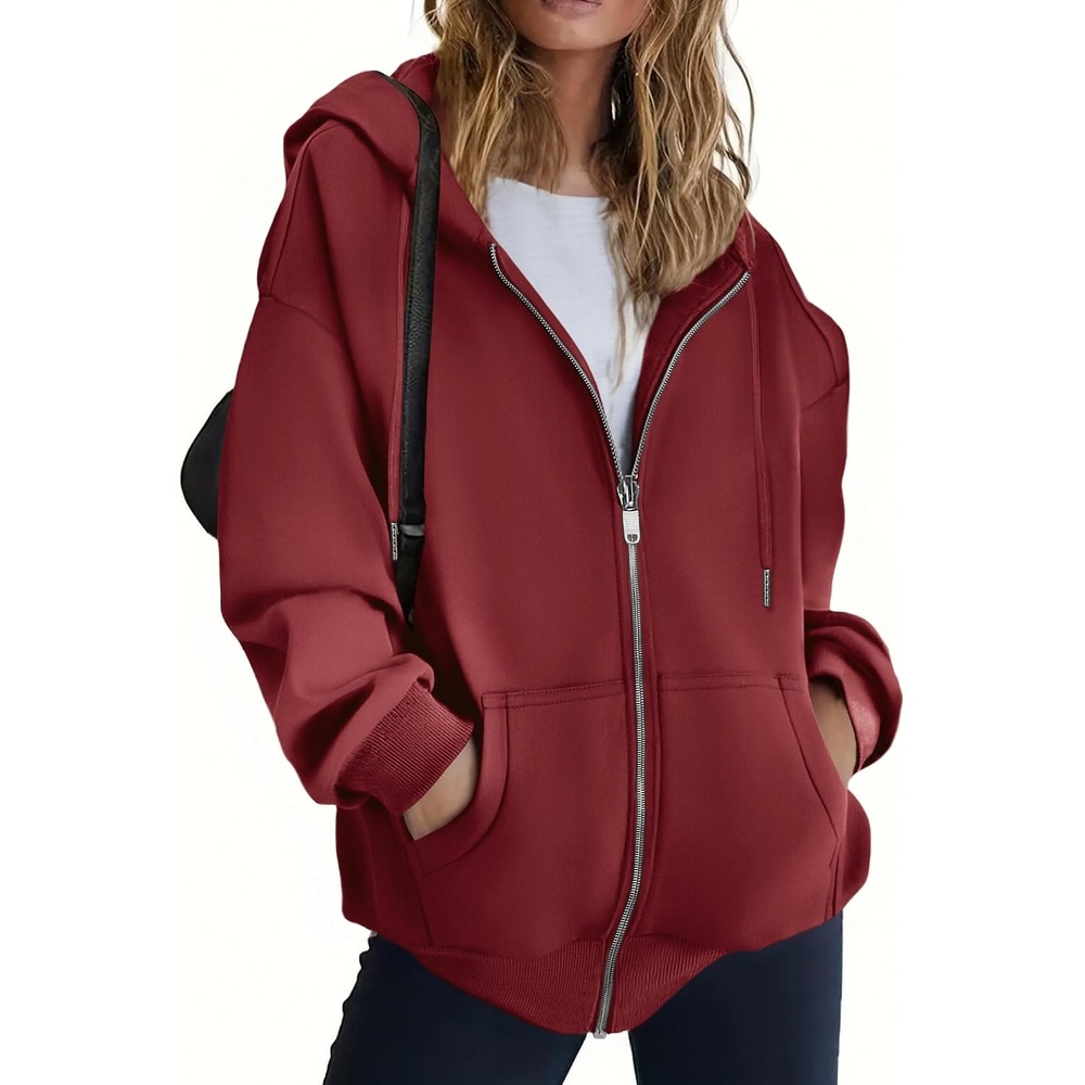 image:imageZEAGOO Hoodies Women Zip Up Hoodie Oversized Sweatshirt Fleece Jackets Spring Fall Winter Coats 2026 FashionWind Red