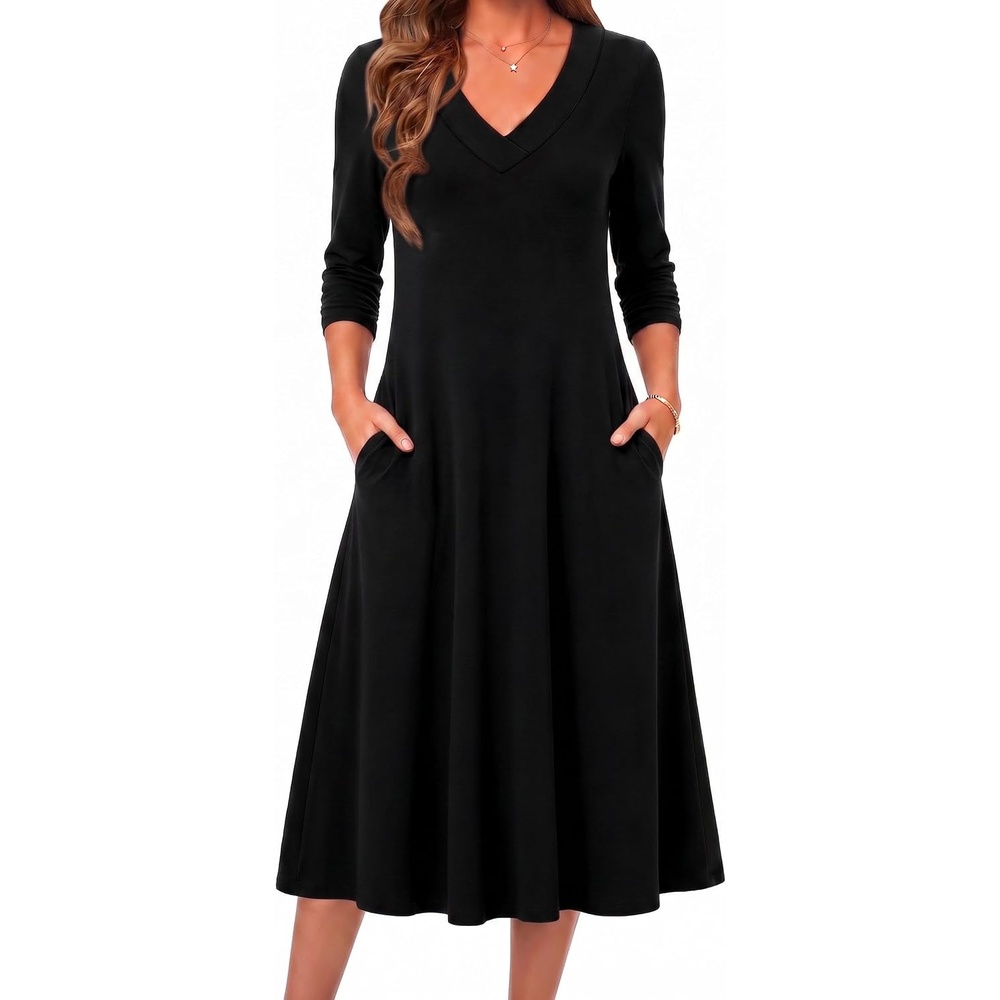 image:imageZeagoo Dresses for Womens Long Sleeve Midi Dress Fall Casual A Line DressBlack