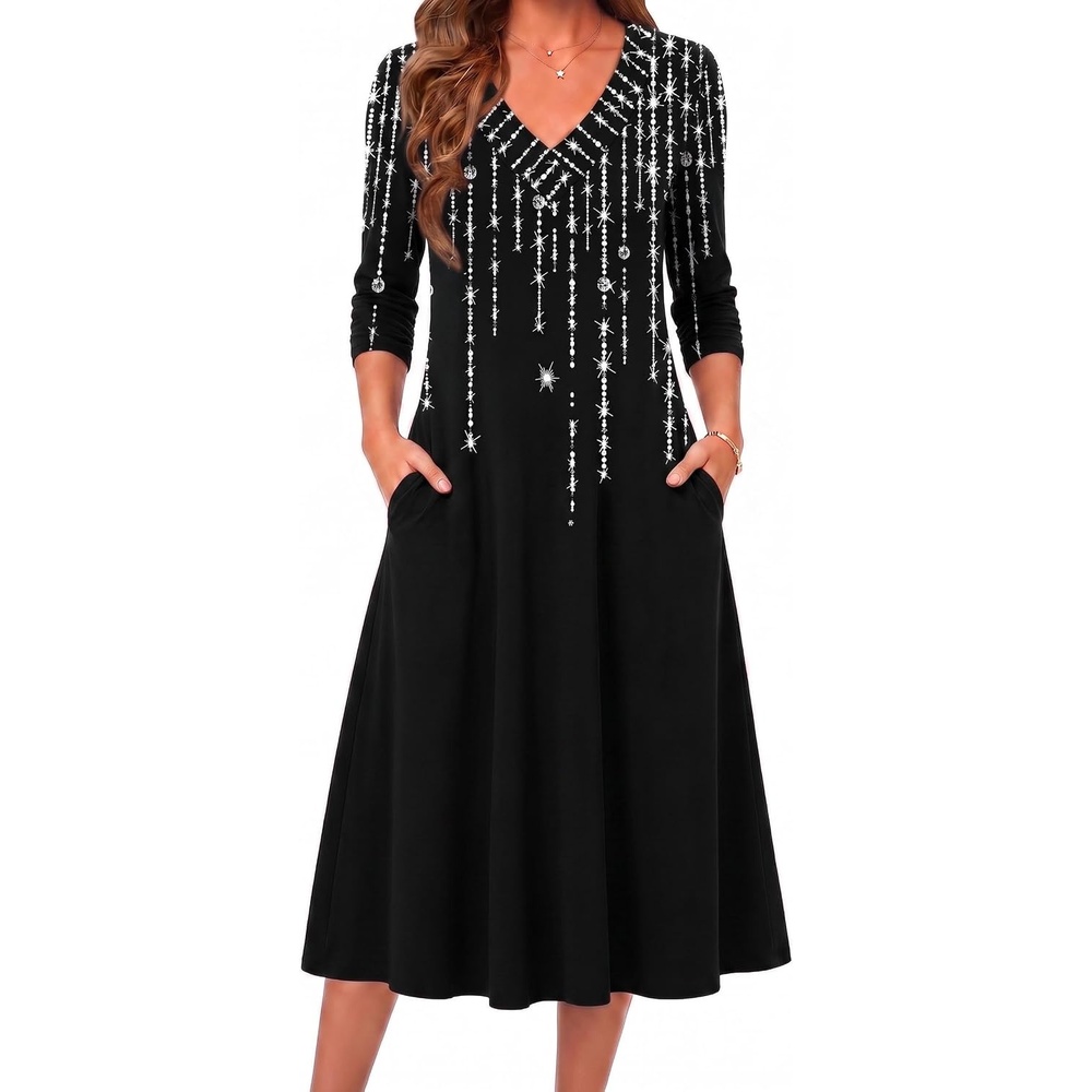 image:imageZeagoo Dresses for Womens Long Sleeve Midi Dress Fall Casual A Line DressBlack White