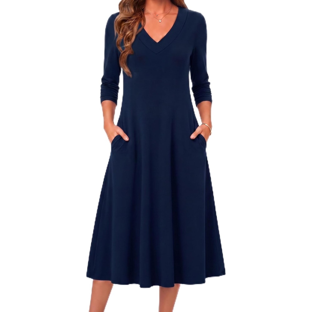 image:imageZeagoo Dresses for Womens Long Sleeve Midi Dress Fall Casual A Line DressBlue