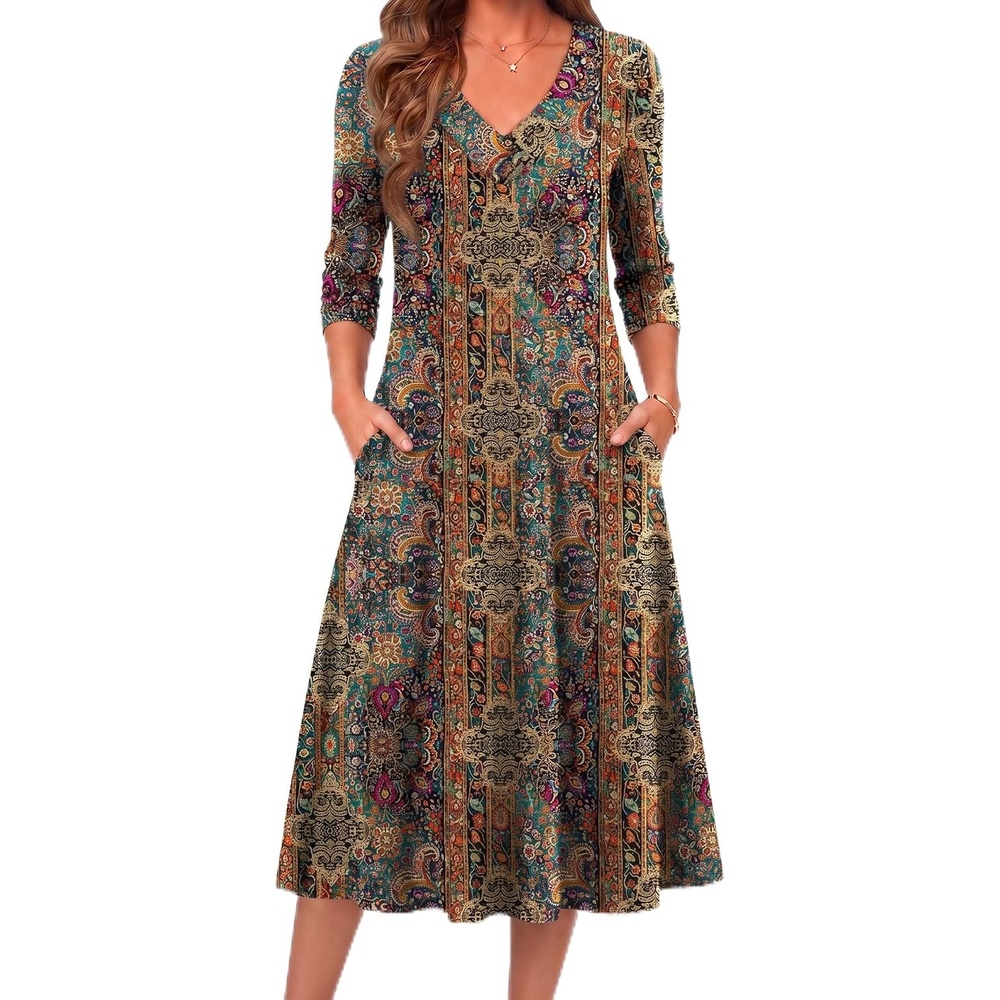 image:imageZeagoo Dresses for Womens Long Sleeve Midi Dress Fall Casual A Line DressFloral Printed1