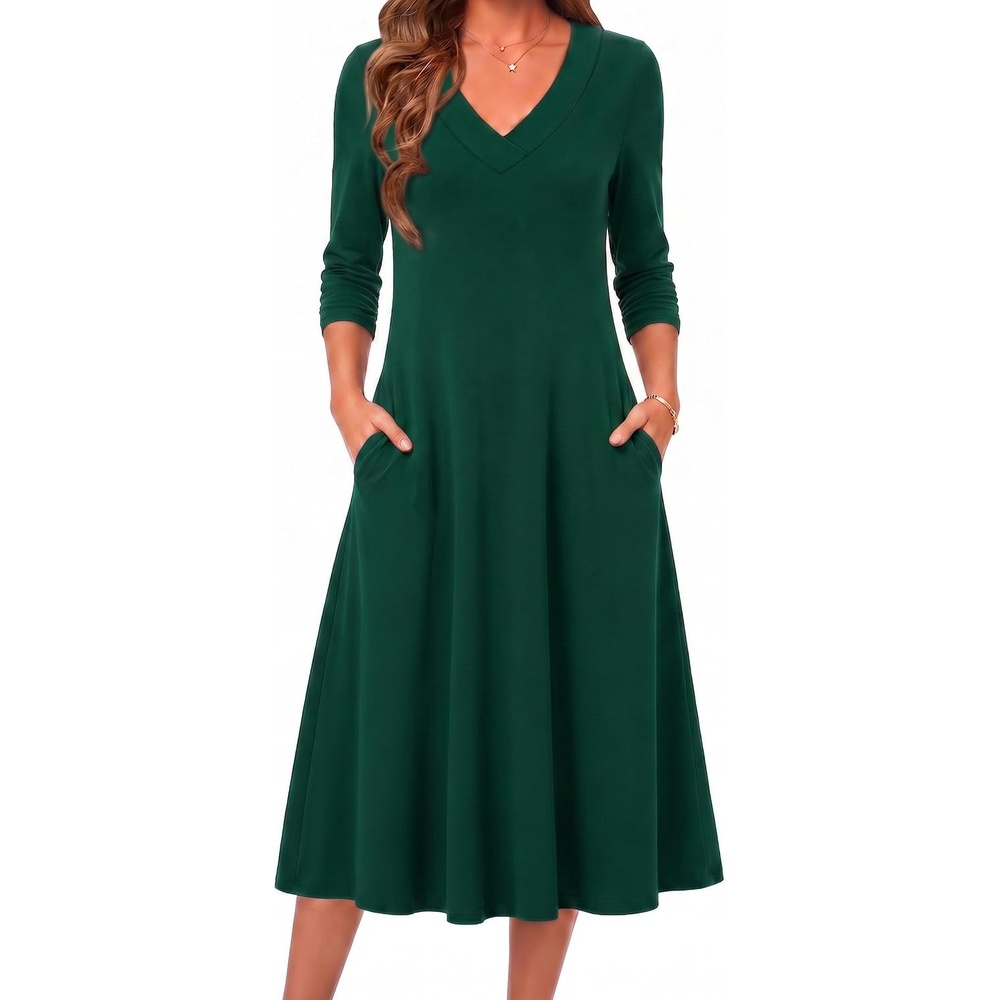 image:imageZeagoo Dresses for Womens Long Sleeve Midi Dress Fall Casual A Line DressGreen