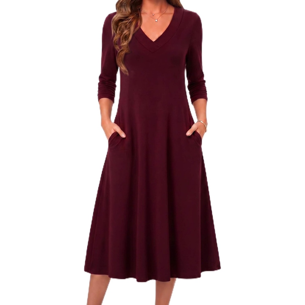 image:imageZeagoo Dresses for Womens Long Sleeve Midi Dress Fall Casual A Line DressRed