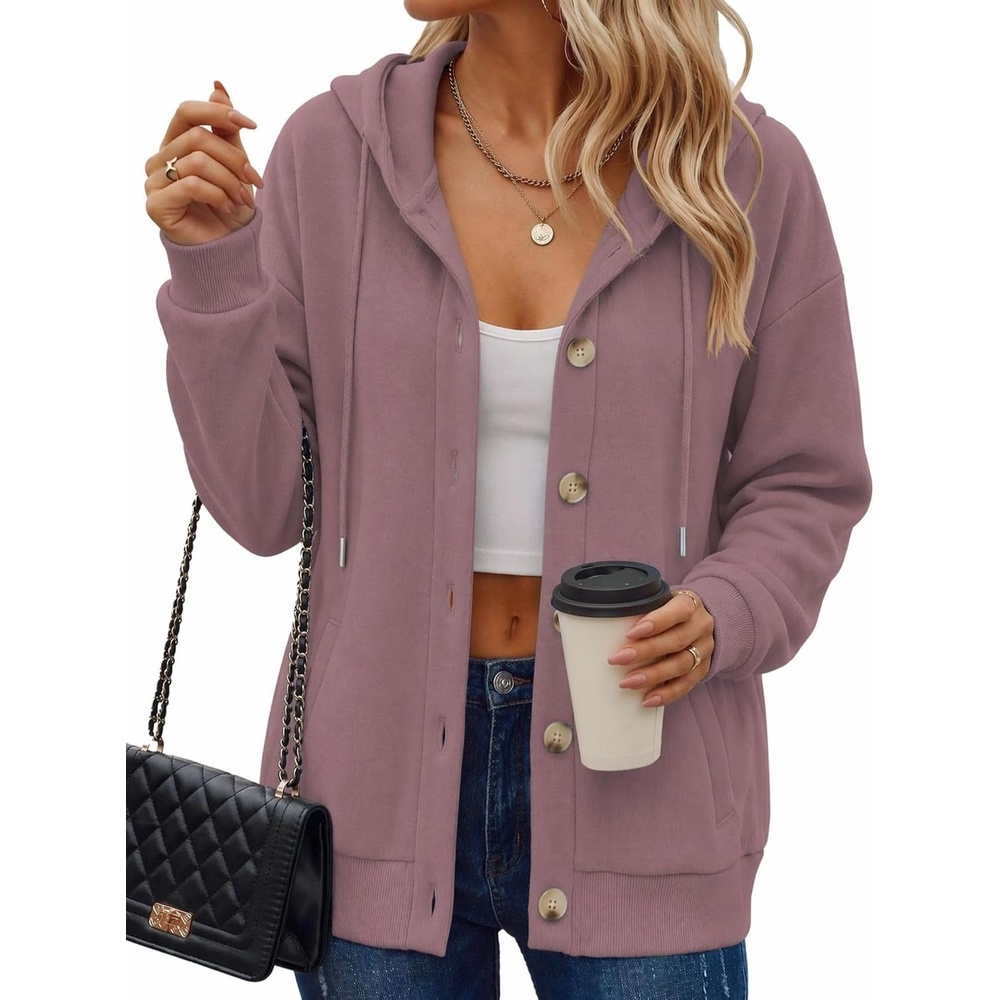 image:imageZeagoo Hoodie for Women Hooded Sweatshirt Button Hoodies With Pockets Comfy Fleece Jackets 2026 Fashion S3XLAsh Pink