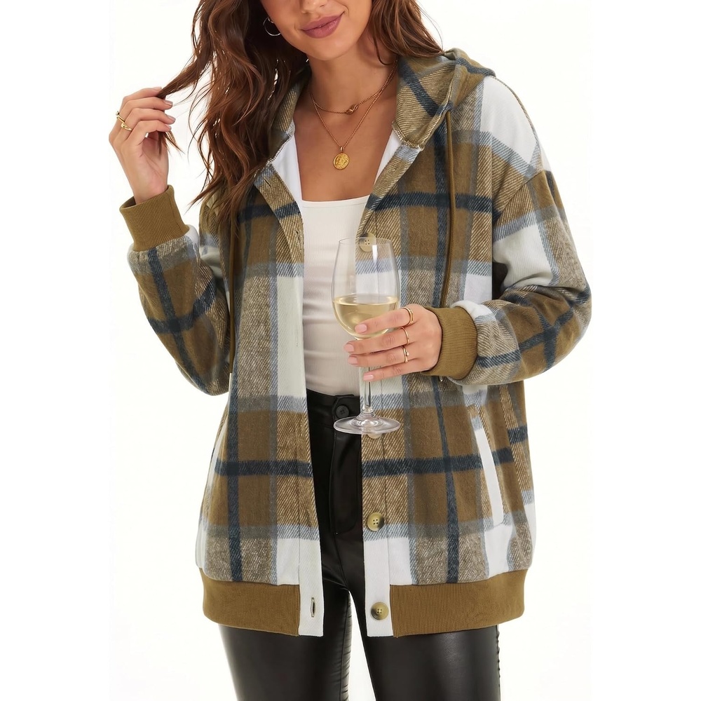 image:imageZeagoo Hoodie for Women Hooded Sweatshirt Button Hoodies With Pockets Comfy Fleece Jackets 2026 Fashion S3XLBrown Plaid