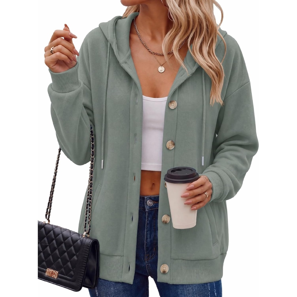 image:imageZeagoo Hoodie for Women Hooded Sweatshirt Button Hoodies With Pockets Comfy Fleece Jackets 2026 Fashion S3XLGraygreen