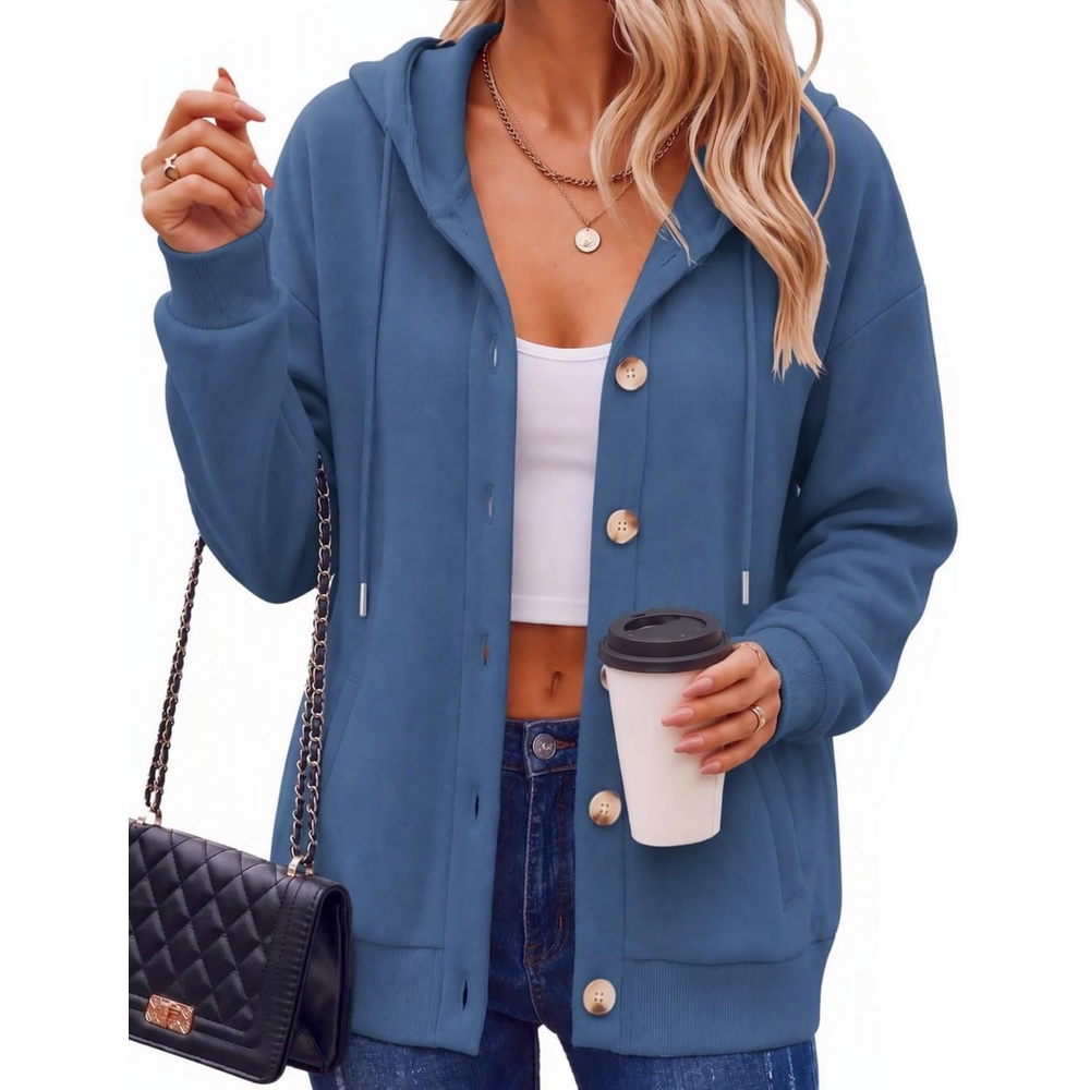 image:imageZeagoo Hoodie for Women Hooded Sweatshirt Button Hoodies With Pockets Comfy Fleece Jackets 2026 Fashion S3XLGreyblue