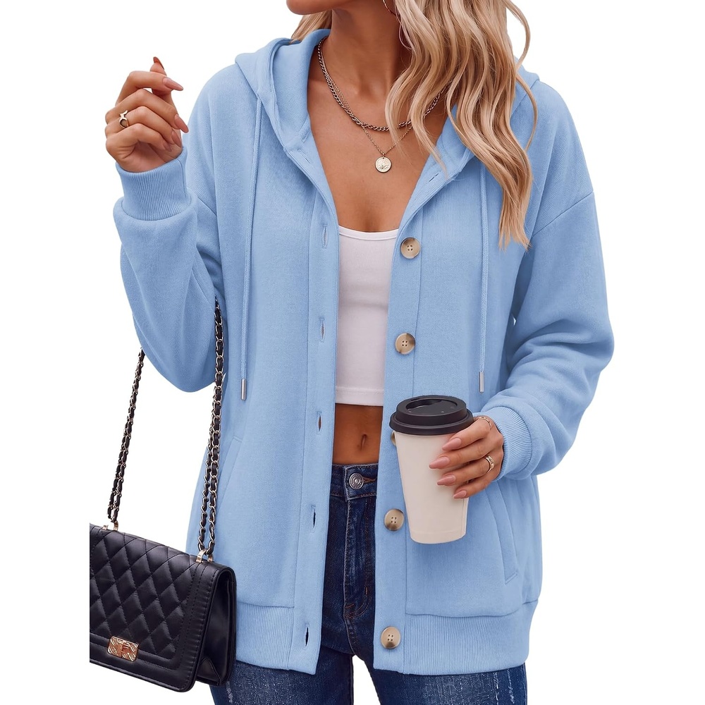 image:imageZeagoo Hoodie for Women Hooded Sweatshirt Button Hoodies With Pockets Comfy Fleece Jackets 2026 Fashion S3XLLight Blue