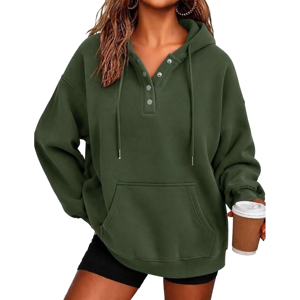 image:imageZeagoo Hoodies for Women Casual Button Sweatshirt Oversized Fall ClothesArmy Green