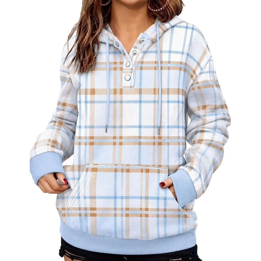 image:imageZeagoo Hoodies for Women Casual Button Sweatshirt Oversized Fall ClothesBlue Plaid