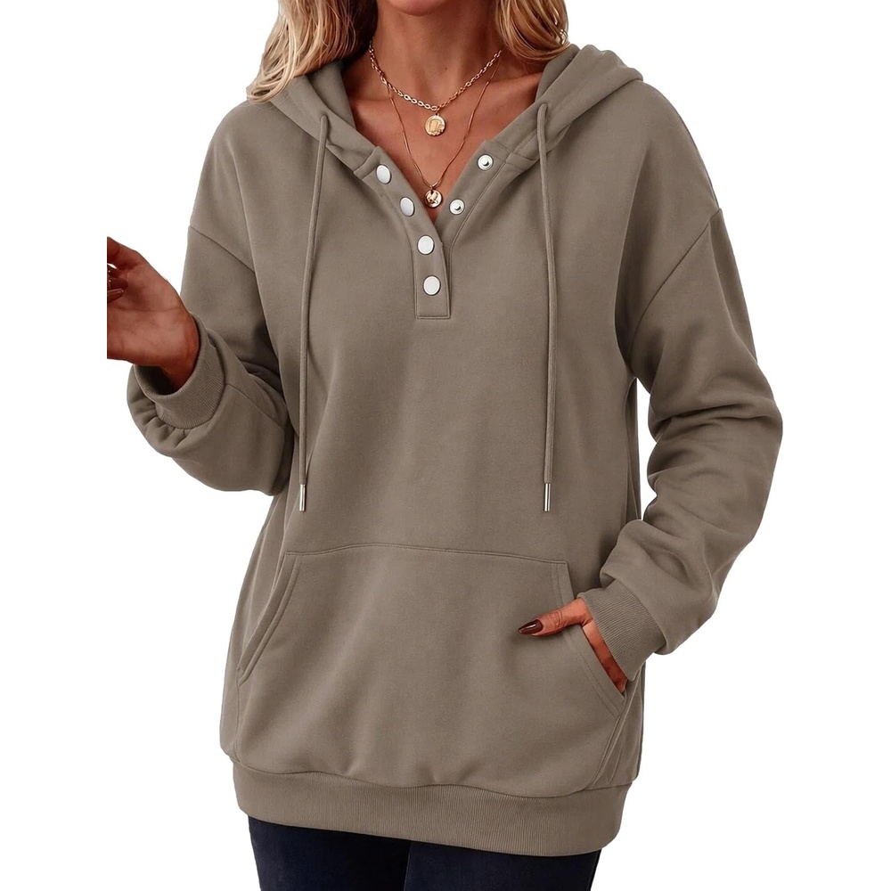 image:imageZeagoo Hoodies for Women Casual Button Sweatshirt Oversized Fall ClothesCoffee Grey