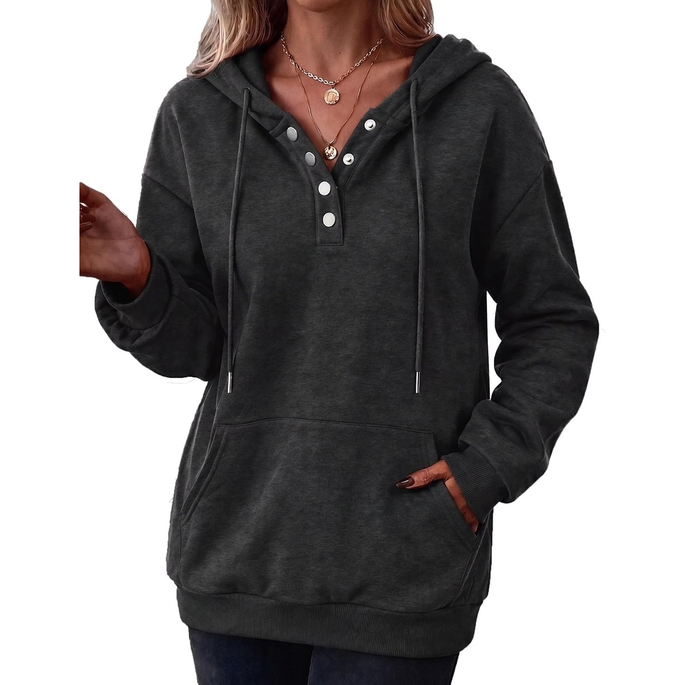 image:imageZeagoo Hoodies for Women Casual Button Sweatshirt Oversized Fall ClothesDark Grey