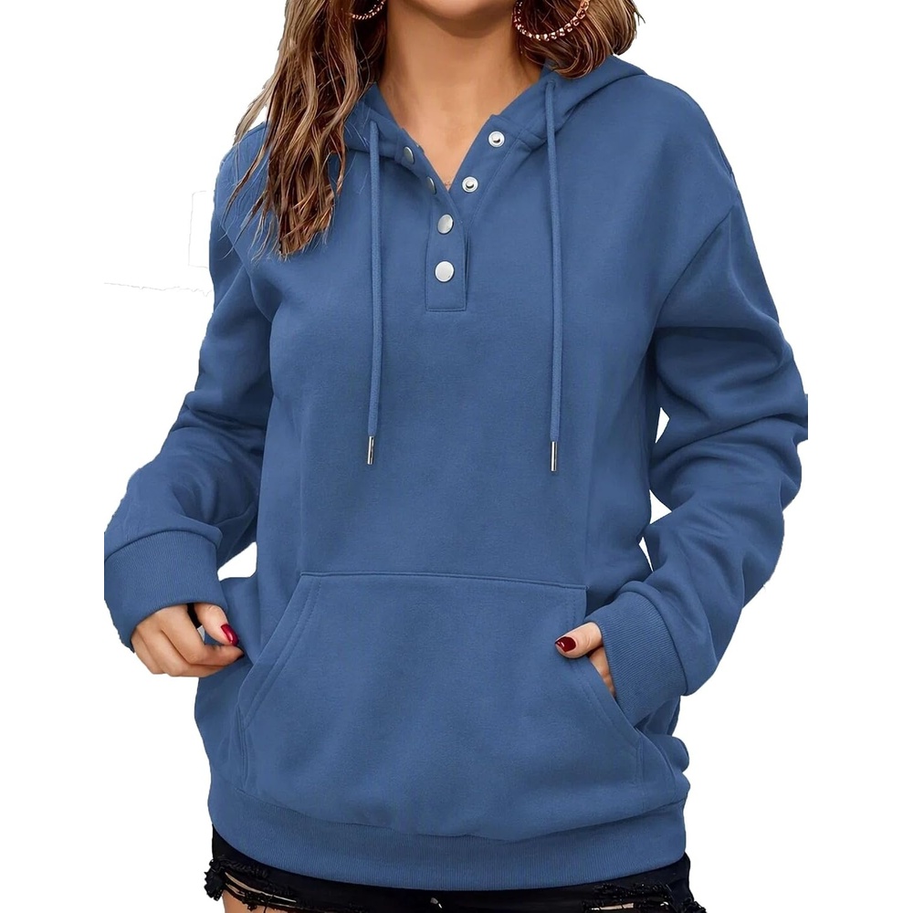 image:imageZeagoo Hoodies for Women Casual Button Sweatshirt Oversized Fall ClothesGray Blue