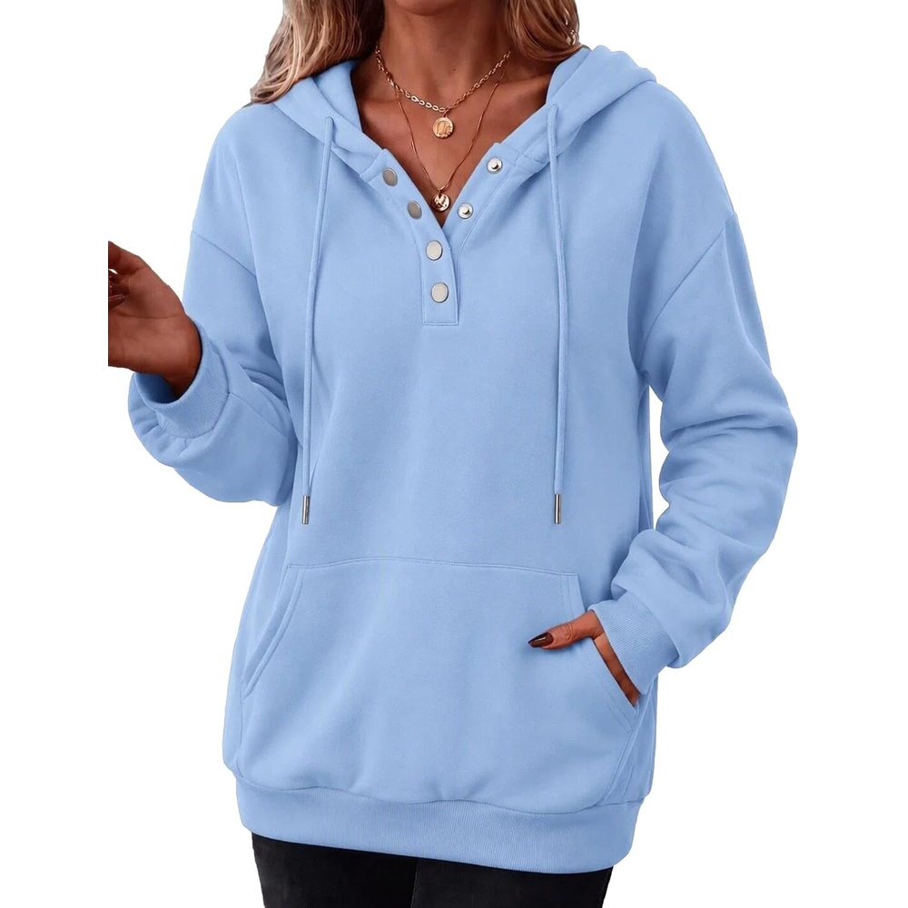 image:imageZeagoo Hoodies for Women Casual Button Sweatshirt Oversized Fall ClothesLight Blue