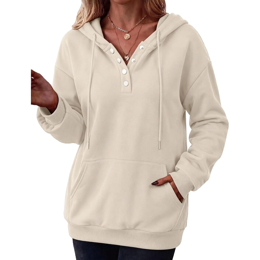 image:imageZeagoo Hoodies for Women Casual Button Sweatshirt Oversized Fall ClothesLight Moon Gray