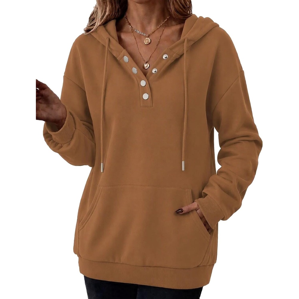 image:imageZeagoo Hoodies for Women Casual Button Sweatshirt Oversized Fall ClothesRoasted Pecan