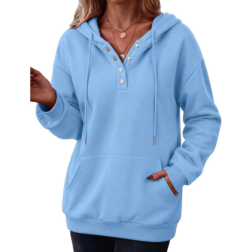image:imageZeagoo Hoodies for Women Casual Button Sweatshirt Oversized Fall ClothesSea Blue