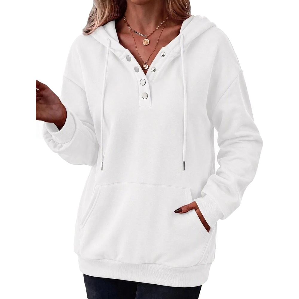 image:imageZeagoo Hoodies for Women Casual Button Sweatshirt Oversized Fall ClothesWhite