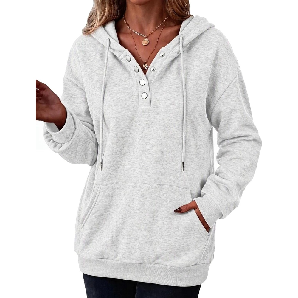 image:imageZeagoo Hoodies for Women Casual Button Sweatshirt Oversized Fall ClothesWhite Grey