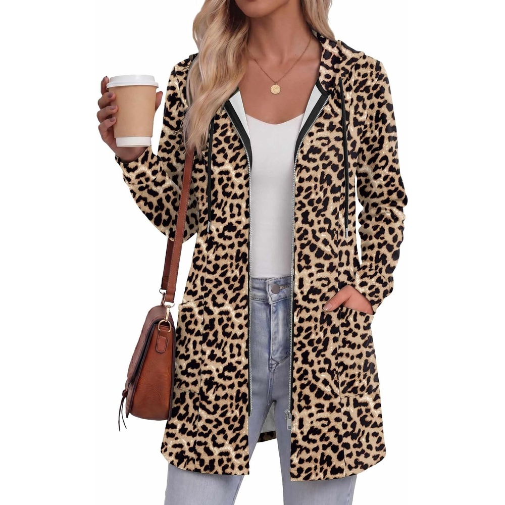 image:imageZeagoo Hoodies for Women Fall Zip up Jacket with Pocket 2026 S3XLLeopard Print