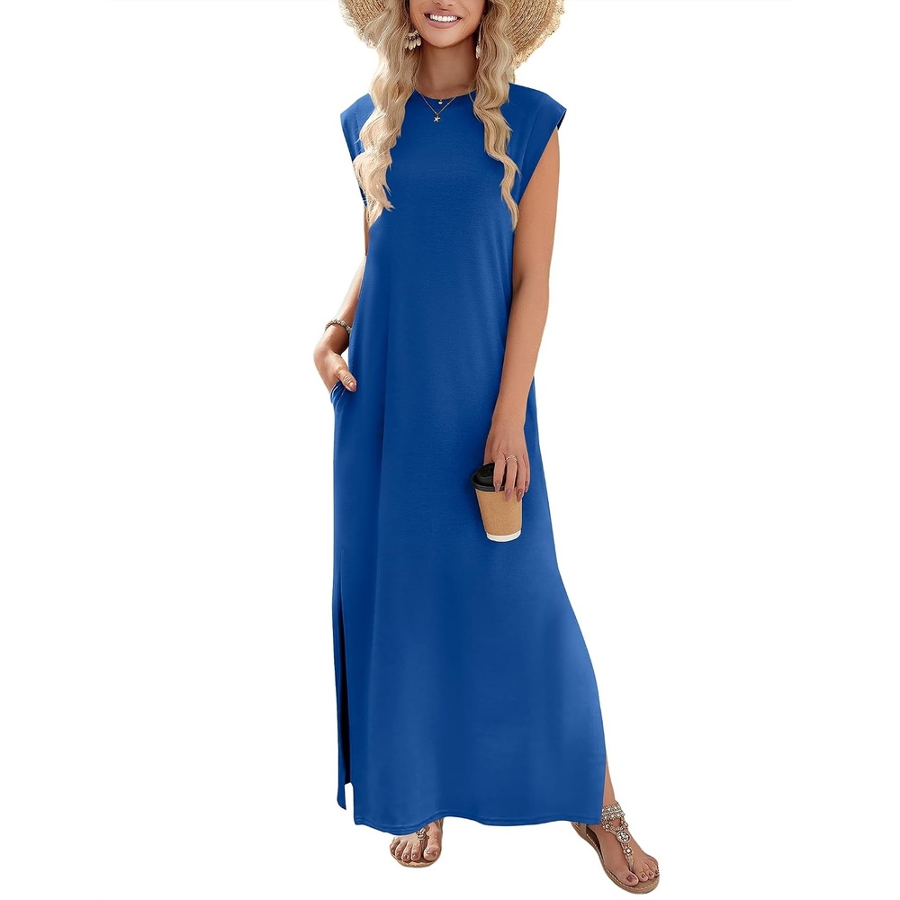image:imageZeagoo Summer Dresses for Women 2026 Long Maxi Sundresses Loose Split WrinkleFree Beach Travel Vacation ClothesNavy Blue