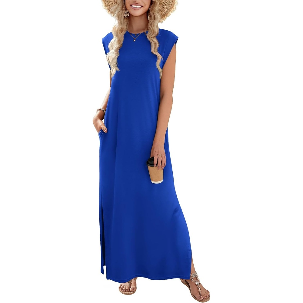 image:imageZeagoo Summer Dresses for Women 2026 Long Maxi Sundresses Loose Split WrinkleFree Beach Travel Vacation ClothesRoyal Blue