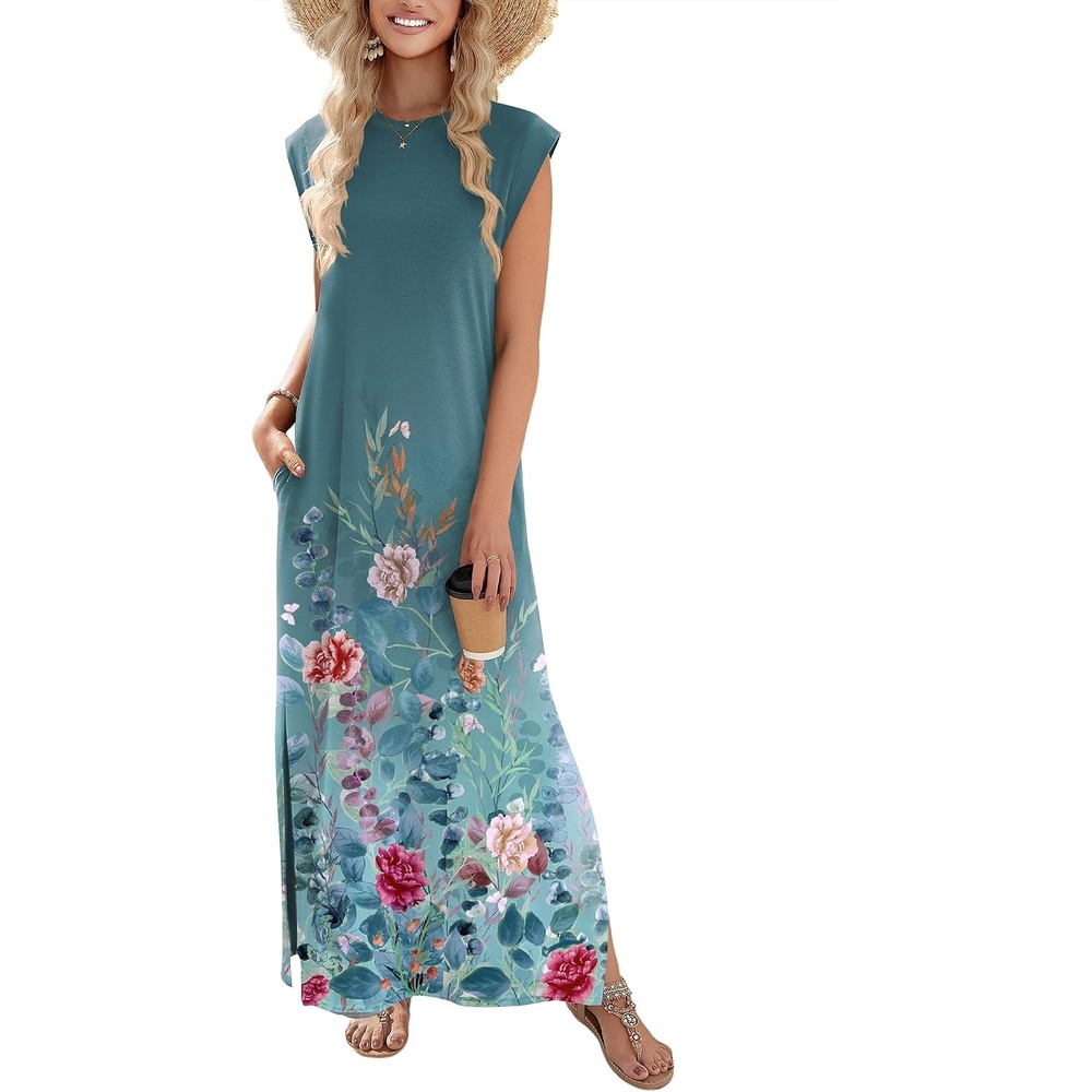 image:imageZeagoo Summer Dresses for Women 2026 Long Maxi Sundresses Loose Split WrinkleFree Beach Travel Vacation ClothesWf115
