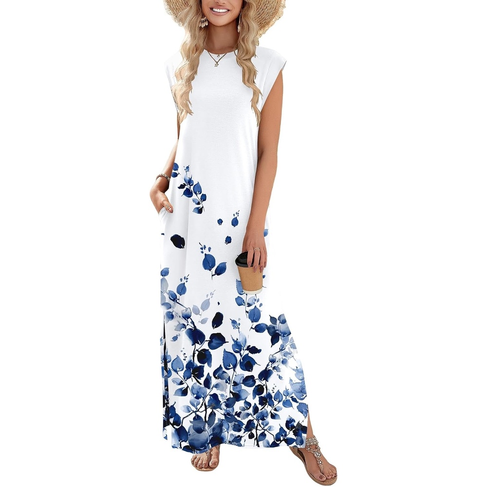 image:imageZeagoo Summer Dresses for Women 2026 Long Maxi Sundresses Loose Split WrinkleFree Beach Travel Vacation ClothesWf118