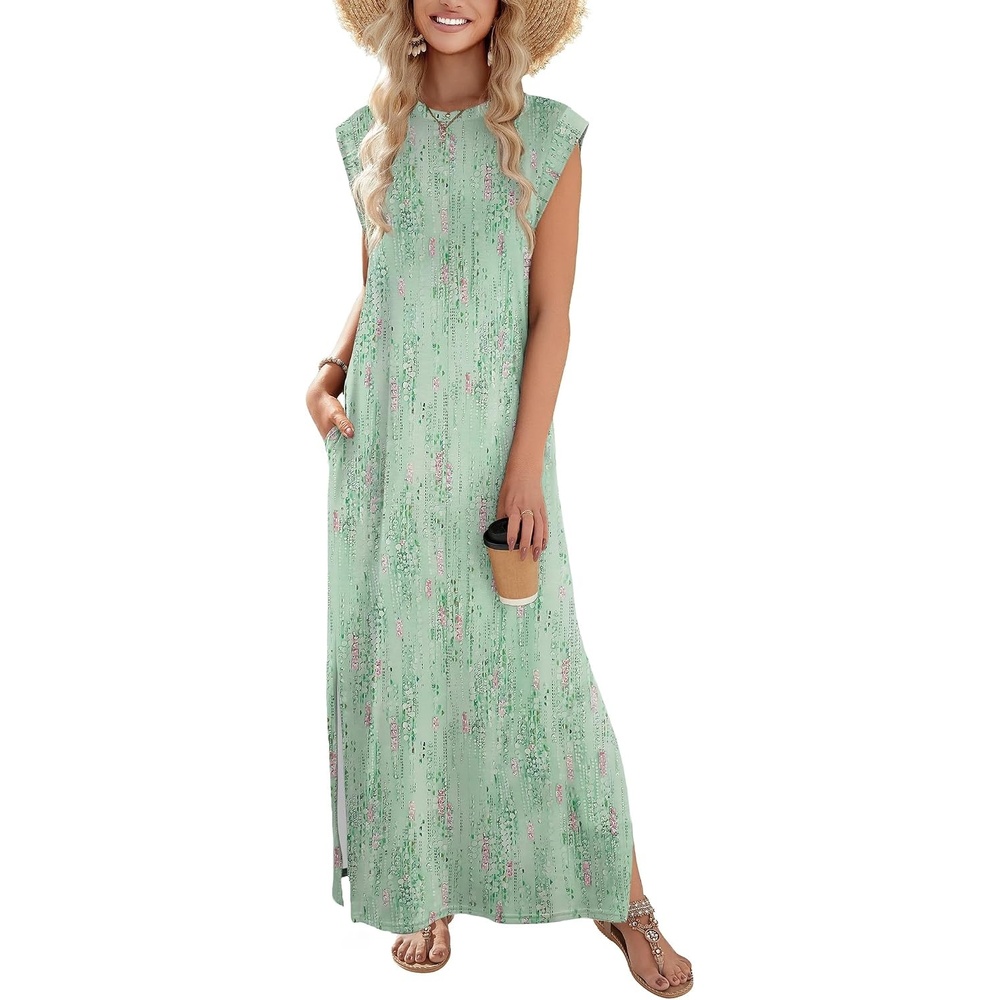 image:imageZeagoo Summer Dresses for Women 2026 Long Maxi Sundresses Loose Split WrinkleFree Beach Travel Vacation ClothesWf25