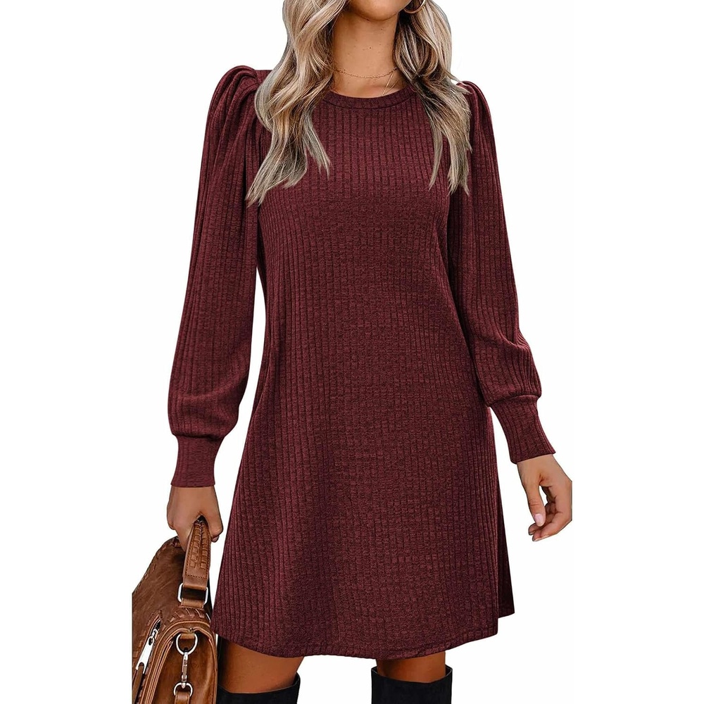 image:imageZeagoo Women Fall Winter Dress Knitted Pullover DressesBurgundy