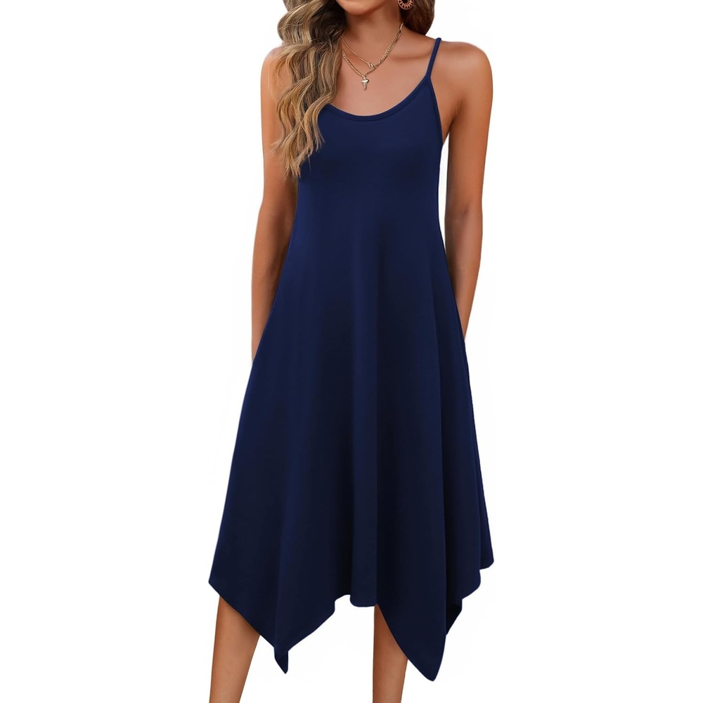 image:imageZeagoo Women Summer Midi Dresses 2026 Hawaiian Bohemian Beach Cover Up Sundress Spaghetti Strap Casual Dress with PocketsNavy Blue