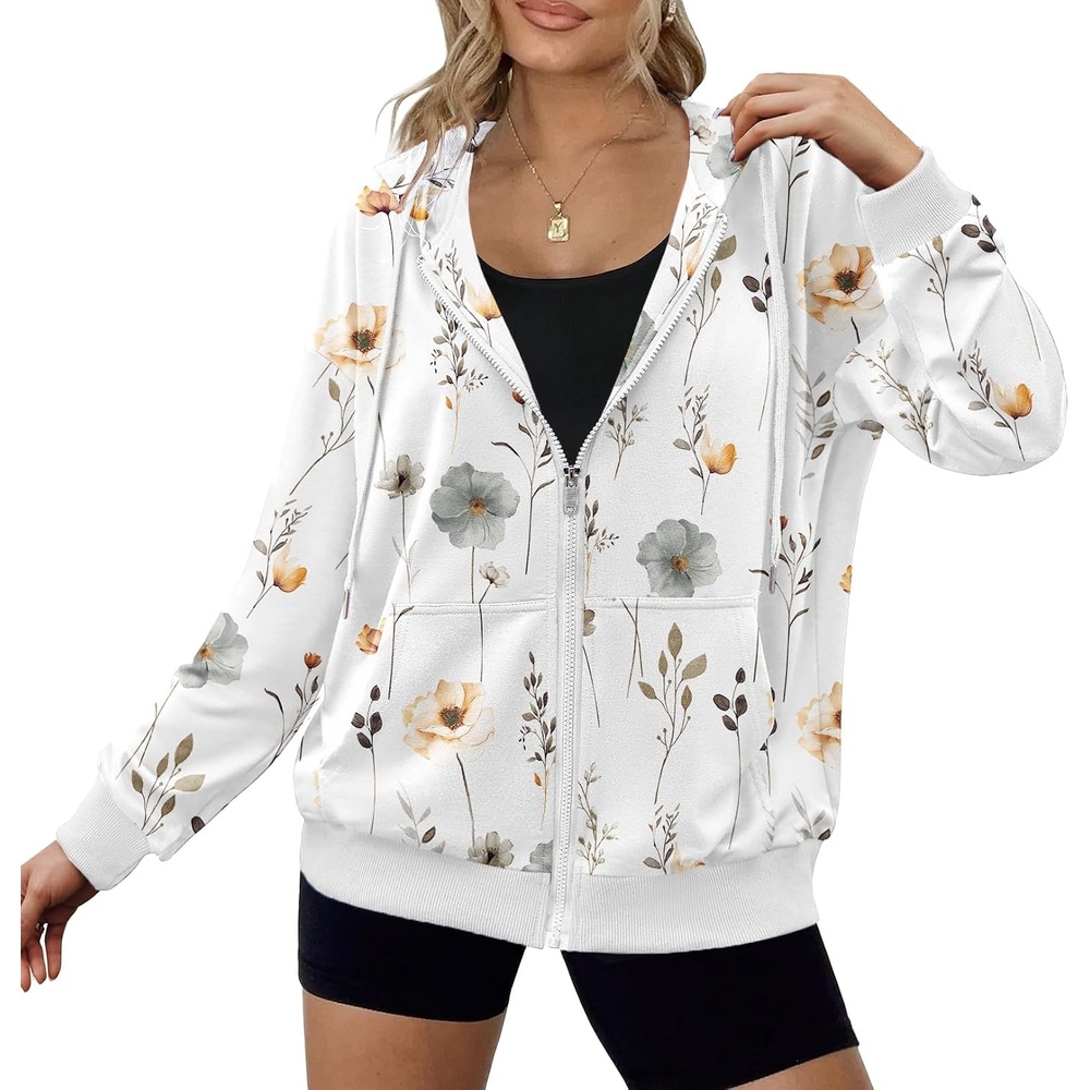 image:imageZeagoo Womens Lightweight Hoodies Full Zip Up Oversized Sweatshirt TrendyFloral Printed