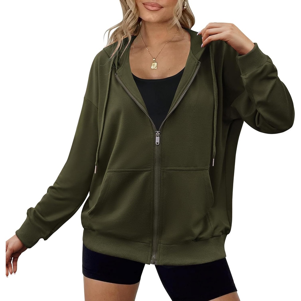image:imageZeagoo Womens Lightweight Hoodies Full Zip Up Oversized Sweatshirt TrendyGreen