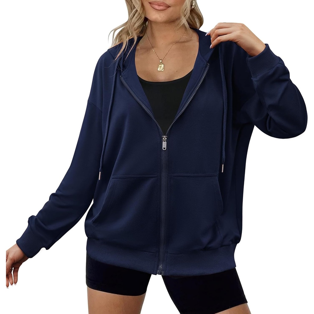 image:imageZeagoo Womens Lightweight Hoodies Full Zip Up Oversized Sweatshirt TrendyNavy Blue