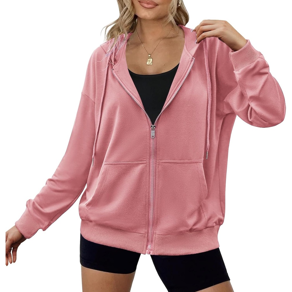 image:imageZeagoo Womens Lightweight Hoodies Full Zip Up Oversized Sweatshirt TrendyPink
