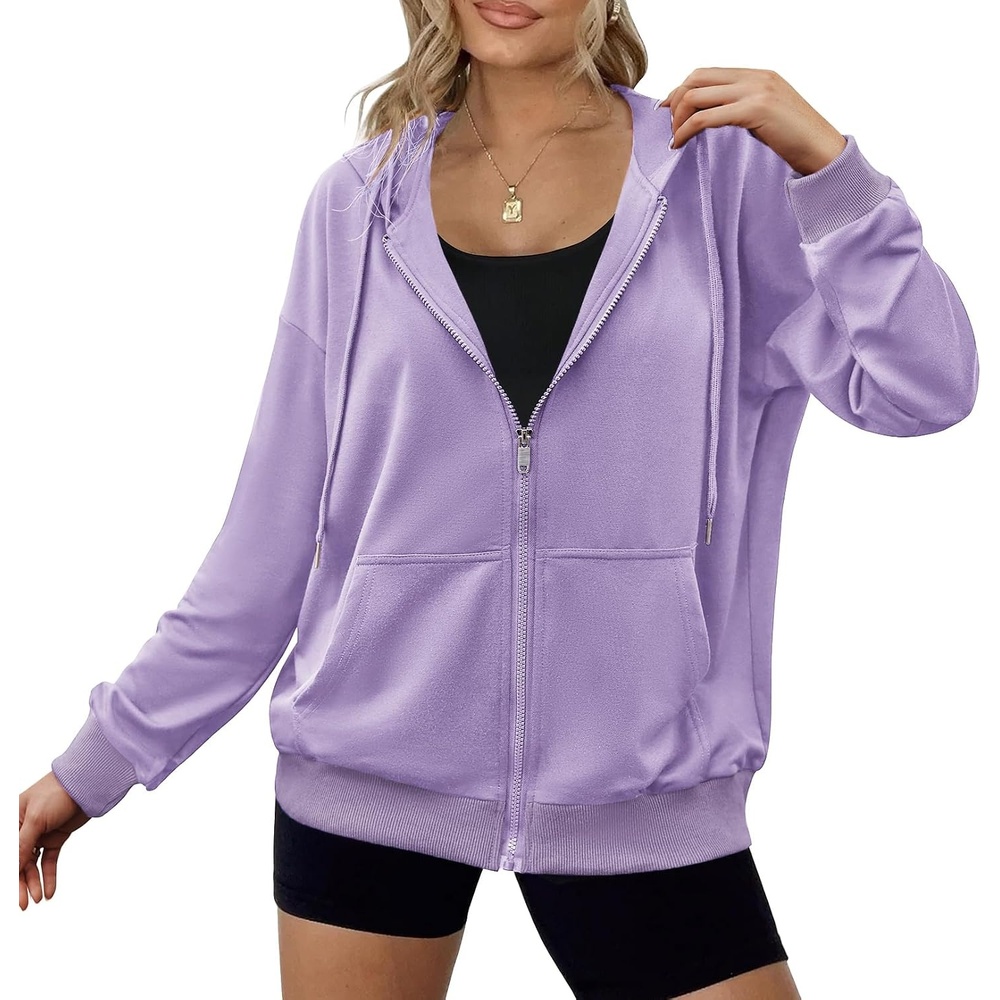 image:imageZeagoo Womens Lightweight Hoodies Full Zip Up Oversized Sweatshirt TrendyPurple