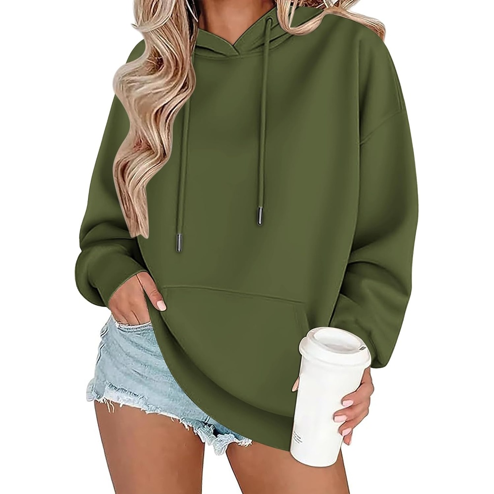 image:imageZeagoo Womens Oversized Hoodies 2025 Fleece Sweatshirts Long Sleeve Pullover with Pocket Fall Winter Outfits ClothesArmy Green