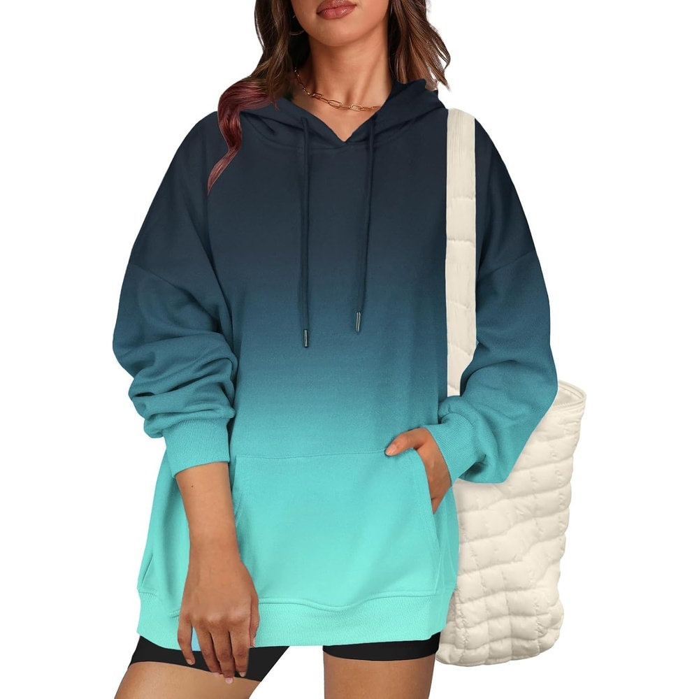 image:imageZeagoo Womens Oversized Hoodies 2025 Fleece Sweatshirts Long Sleeve Pullover with Pocket Fall Winter Outfits ClothesBlue Gradient 2