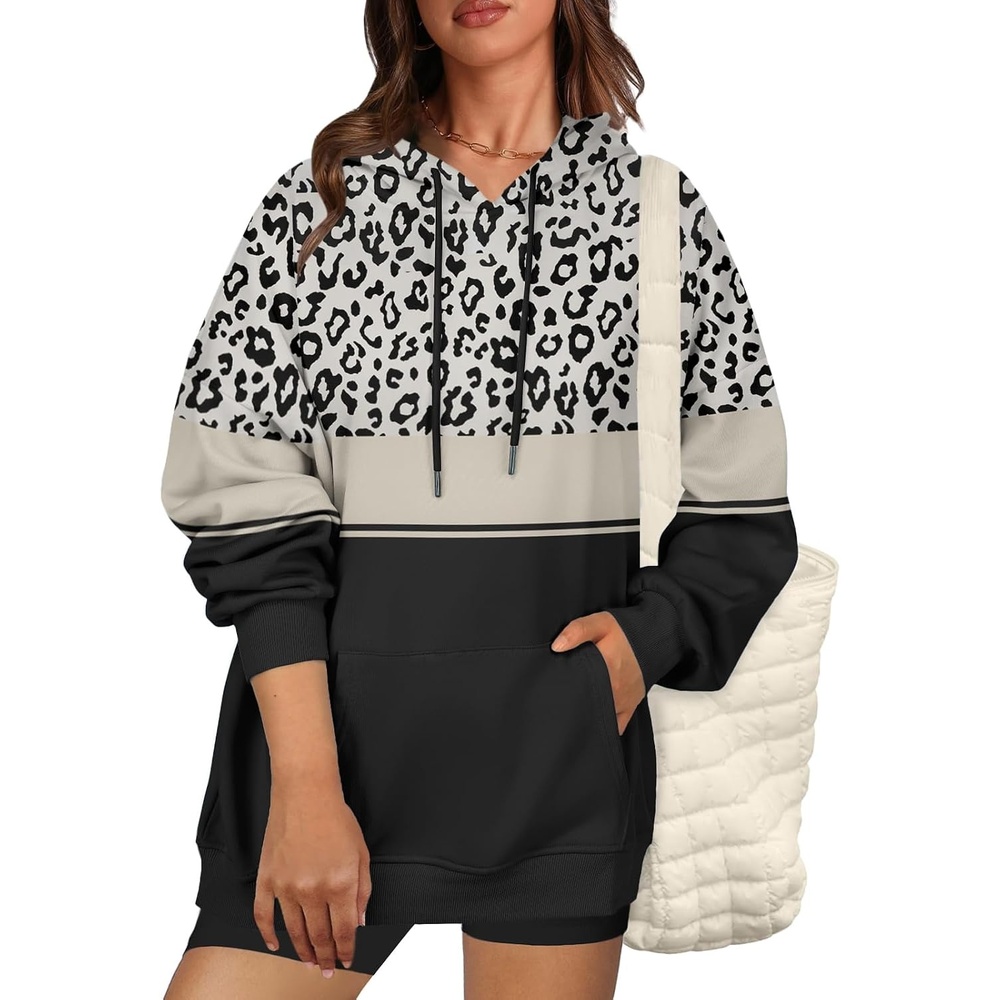 image:imageZeagoo Womens Oversized Hoodies 2025 Fleece Sweatshirts Long Sleeve Pullover with Pocket Fall Winter Outfits ClothesLeopard Print