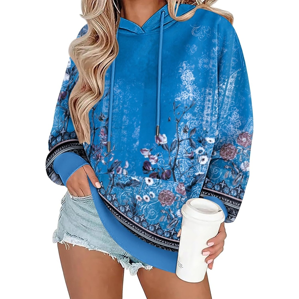 image:imageZeagoo Womens Oversized Hoodies 2025 Fleece Sweatshirts Long Sleeve Pullover with Pocket Fall Winter Outfits ClothesRetro Ethnic Pattern