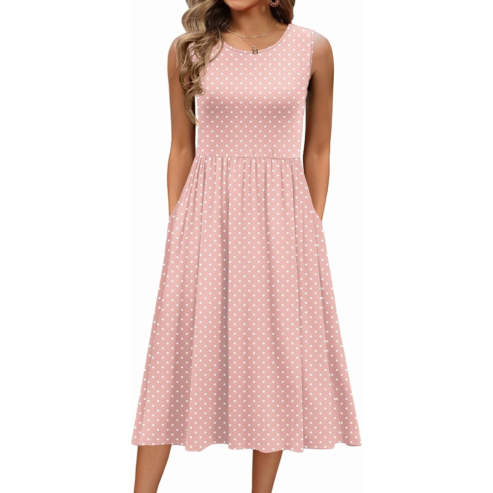 image:imageZeagoo Womens Summer Tank Midi Dress with Pockets Floral Sleeveless ALine Casual Loose TShirt Dresses Beach Sundress 2026Pink Floral