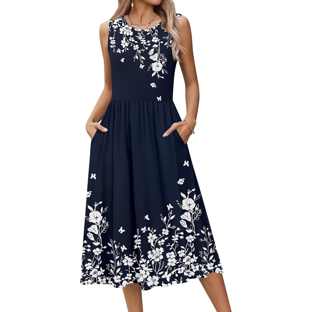 image:imageZeagoo Womens Summer Tank Midi Dress with Pockets Floral Sleeveless ALine Casual Loose TShirt Dresses Beach Sundress 2026Sf103