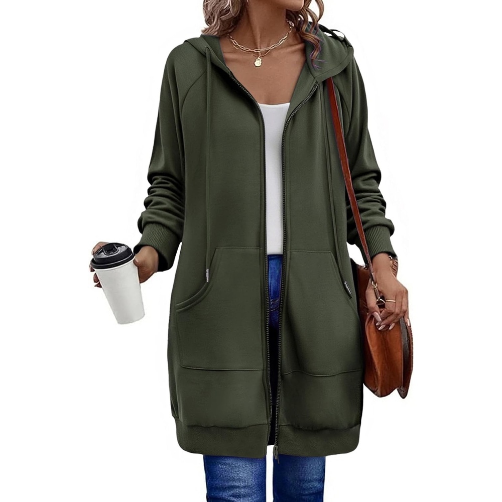 image:imageZeagoo Womens Zip Up Hoodies Long Sleeve Long Tunic Sweatshirts OversizedArmy Green