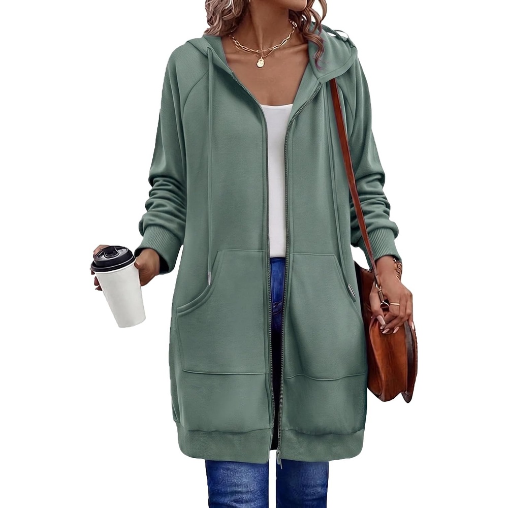 image:imageZeagoo Womens Zip Up Hoodies Long Sleeve Long Tunic Sweatshirts OversizedGrey Green