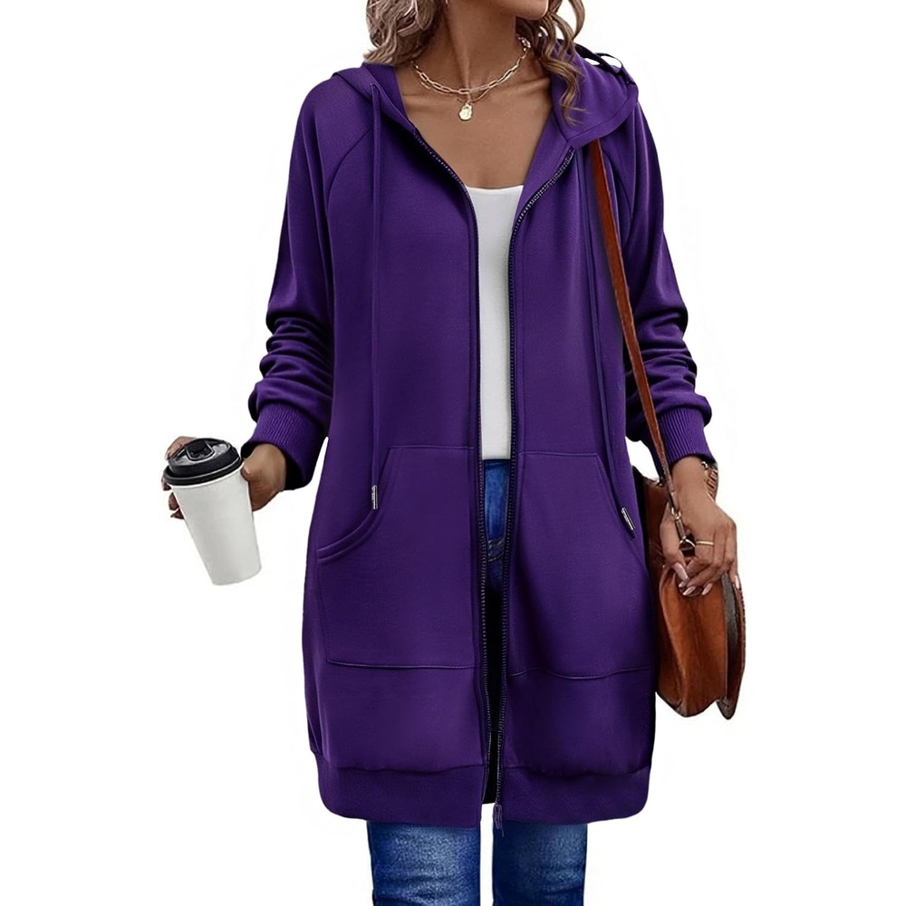 image:imageZeagoo Womens Zip Up Hoodies Long Sleeve Long Tunic Sweatshirts OversizedPurple